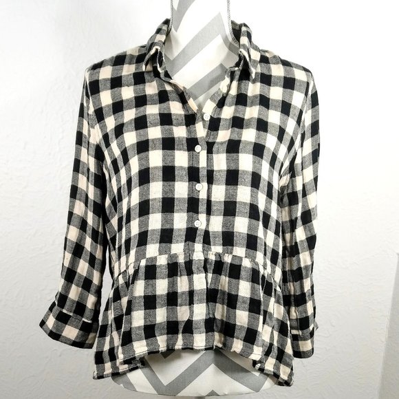 Trovata Chrissy Peplum Buffalo Check Shirt Size S - Picture 1 of 4
